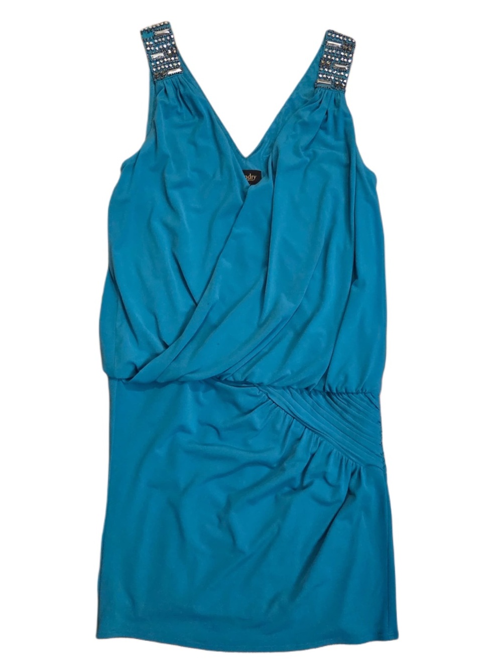 Laundry By Shelli Segal Teal Beaded Strap Draped V-Neck Blouse!